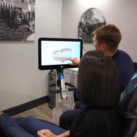 Patient reviewing images on a monitor